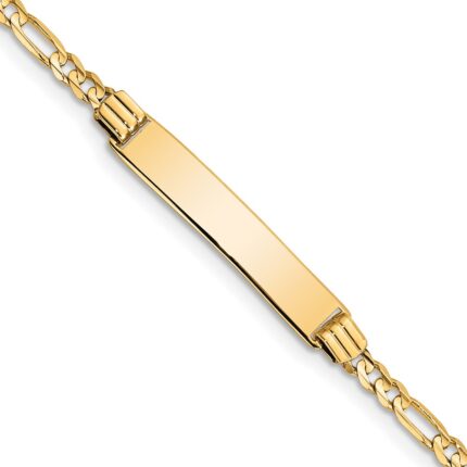 14k Polished Solid Chain/Solid Plate Figaro Link 26x5mm Plate 5.5 inch Baby/Child ID Bracelet