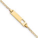 14k Polished Solid Chain/Solid Plate Flat Curb Link Cut-out Heart 20x5mm Plate 6 inch Baby/Child ID Bracelet