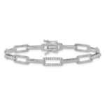 14K White Gold Polished Complete 1.4 carat Diamond Paperclip Link 7 inch Bracelet - Image 3