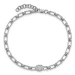 14K White Gold Polished Complete 1/8 carat Diamond Oval Cluster Fancy Link 7 inch Bracelet with 1 inch Extender - Image 4