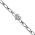 14K White Gold Polished Complete 1/6 carat Diamond Heart Cluster Fancy Link 7 inch Bracelet with 1 inch Extender