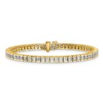 14k 7 carat Lab Grown Diamond VS+ F+ Complete Princess Bezel Set Tennis Bracelet - Image 3