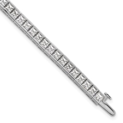 14k White Gold 10 carat Lab Grown Diamond VS/SI+ G+ Complete Princess Bezel Set Tennis Bracelet