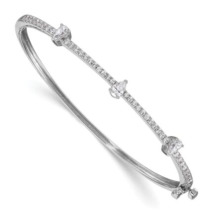 14k White Gold 1 1/4 carat Lab Grown Diamond VS/SI+ G+ Complete Round and Pear Hinged Bangle Bracelet