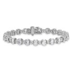 14k White Gold 11 carat Lab Grown Diamond VS/SI+ G+ Complete Round and Oval 7 inch Fancy Tennis Bracelet - Image 3