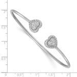 14K White Gold Polished Complete 1/2 carat Diamond Heart Flexible Cuff Bangle Bracelet - Image 3