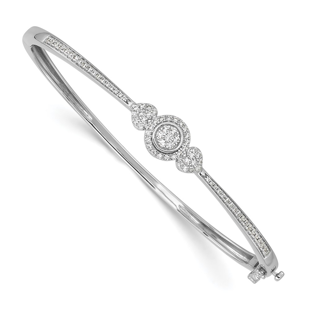 BM10793-050-WAA.jpg 14K White Gold Complete 1/2 carat Diamond Halo Hinged Oval Bangle Bracelet - Image 1