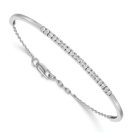 14k White Gold Complete 3/4 carat Diamond Half-Bangle 6.75 inch Bracelet with 0.5 inch Extender
