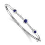 14k White Gold Complete 1/4 carat Diamond and Cabochon Sapphire Hinged Bangle Bracelet