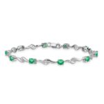 14k White Gold Complete Oval Emerald and Round White Sapphire Curved Link 7 inch Bracelet - Image 3