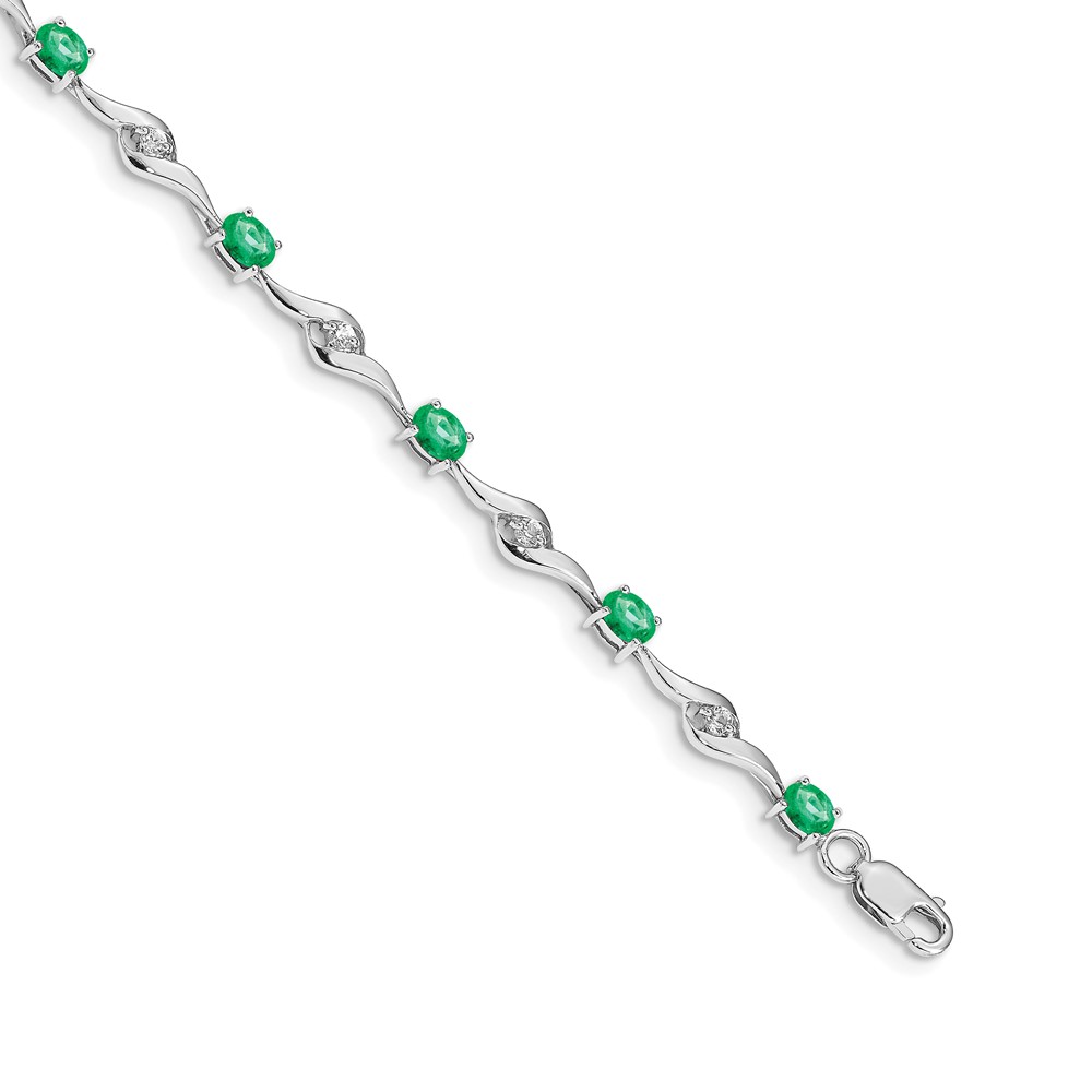 BM4473-EM-W.jpg 14k White Gold Complete Oval Emerald and Round White Sapphire Curved Link 7 inch Bracelet - Image 1