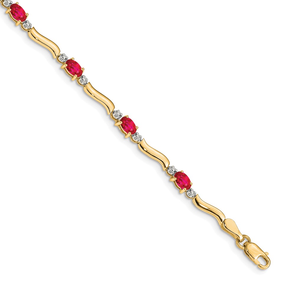 BM4474-1RU-001-YA.jpg 14k Complete Diamond and Oval Ruby Wavy Link 7 inch Bracelet - Image 1