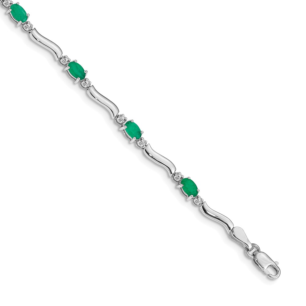 BM4474-EM-001-WA.jpg 14k White Gold Complete Diamond and Oval Emerald Wavy Link 7 inch Bracelet - Image 1