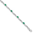 14k White Gold Complete Diamond and Oval Emerald Fancy Link 7.25 inch Bracelet