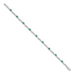14k White Gold Complete Diamond and Oval Emerald Fancy Link 7.25 inch Bracelet - Image 2