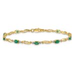 14k Complete Diamond and Oval Emerald Fancy Link 7.25 inch Bracelet - Image 3