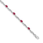 14k White Gold Complete Diamond and Oval Ruby Fancy Link 7.25 inch Bracelet