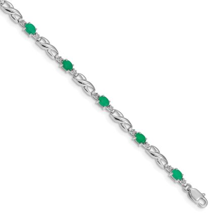 10k White Gold Diamond and Emerald Bracelet