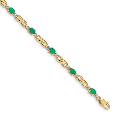 14k Complete Diamond and Oval Emerald Infinity Link 7.25 inch Bracelet