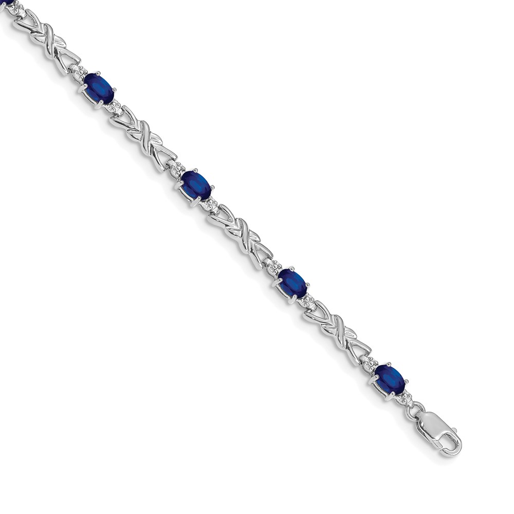 BM4478-SA-001-WA.jpg 14k White Gold Complete Diamond and Oval Sapphire X-design 7.25 inch Bracelet - Image 1