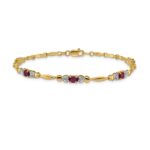 14k Complete Diamond and Oval Ruby Heart Design 7 inch Bracelet - Image 3