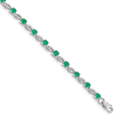 14k White Gold Complete Round Emerald Fancy Link 7 inch Bracelet