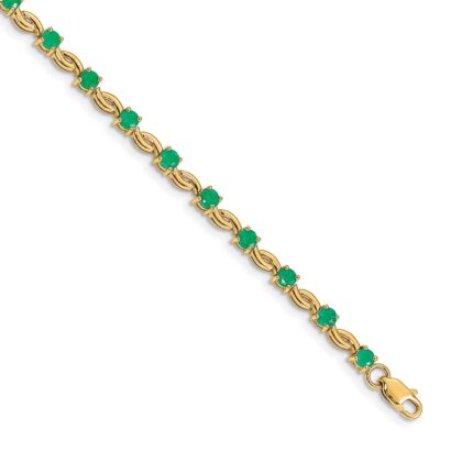 14k Complete Round Emerald Fancy Link 7 inch Bracelet