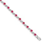 14k White Gold Complete Round Ruby Fancy Link 7 inch Bracelet