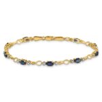 14k Complete Diamond and Oval Sapphire Open Link 7 inch Bracelet - Image 3
