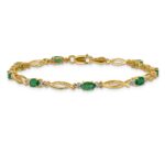 14k White Gold Complete Diamond and Oval Emerald 7.25 inch Bracelet - Image 3
