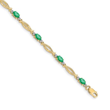 14k White Gold Complete Diamond and Oval Emerald 7.25 inch Bracelet