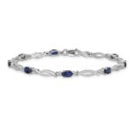 14k White Gold Complete Diamond and Oval Sapphire 7.25 inch Bracelet - Image 3