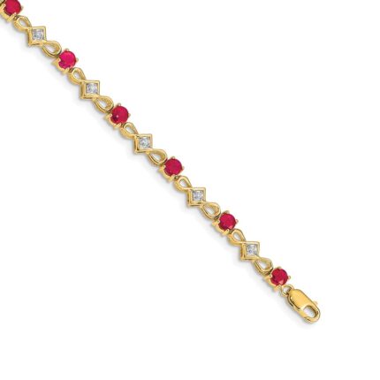 14k Complete Diamond and Round Ruby 7 inch Bracelet