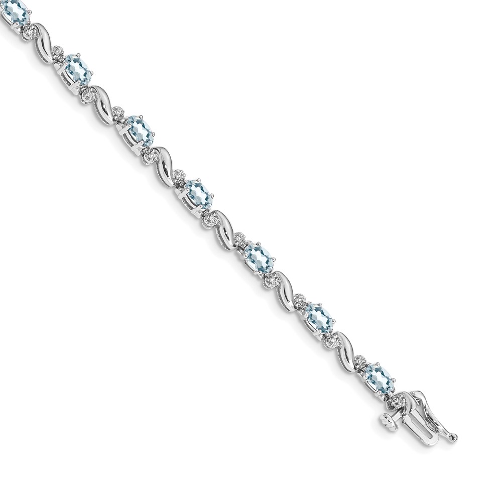 BM4487-AQ-010-WA.jpg 14k White Gold Complete Diamond and Oval Aquamarine Curved Link 7 inch Bracelet - Image 1