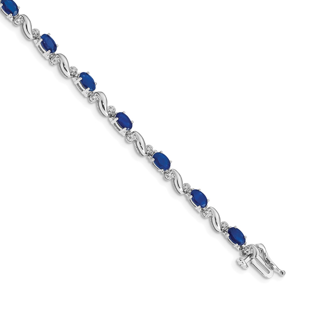 BM4487-SA-010-WA.jpg 14k White Gold Complete Diamond and Oval Sapphire Curved Link 7 inch Bracelet - Image 1