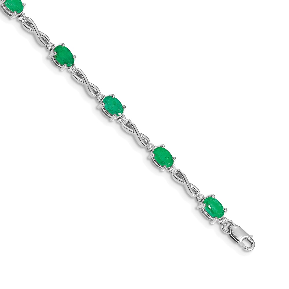 BM4488-EM-025-WA.jpg 14k White Gold Complete Diamond and Oval Emerald Infinity 7 inch Bracelet - Image 1