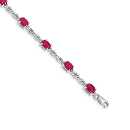 14k White Gold Complete Diamond and Oval Ruby Infinity 7 inch Bracelet