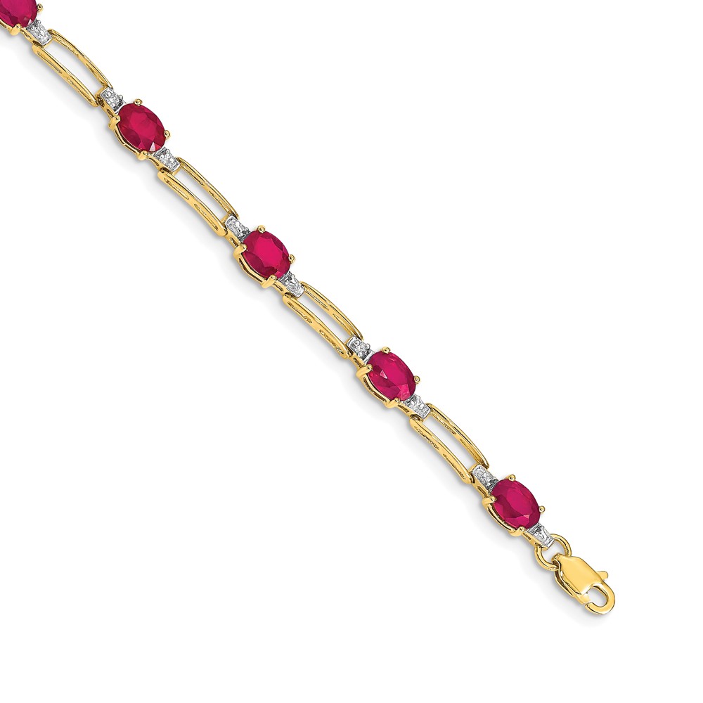 BM4489-RU-005-YA.jpg 14k Complete Diamond and Oval Ruby Paperclip Link 7.25 inch Bracelet - Image 1