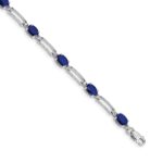 14k White Gold Complete Diamond and Oval Sapphire Paperclip Link 7.25 inch Bracelet