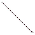 14k White Gold Complete Diamond and Oval Garnet Heart Accent 7 inch Bracelet - Image 2