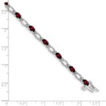 14k White Gold Complete Diamond and Oval Garnet Heart Accent 7 inch Bracelet - Image 3