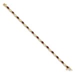 14k Complete Diamond and Oval Garnet Heart Accent 7 inch Bracelet - Image 2