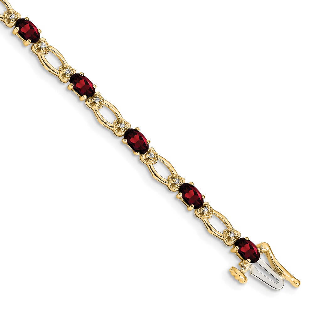 BM4491-GA-010-YA.jpg 14k Complete Diamond and Oval Garnet Heart Accent 7 inch Bracelet - Image 1
