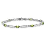 14k White Gold Complete Diamond and Oval Peridot Fancy Link 7 inch Bracelet - Image 3