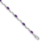 14k White Gold Complete Diamond and Oval Amethyst Wavy Link 7 inch Bracelet