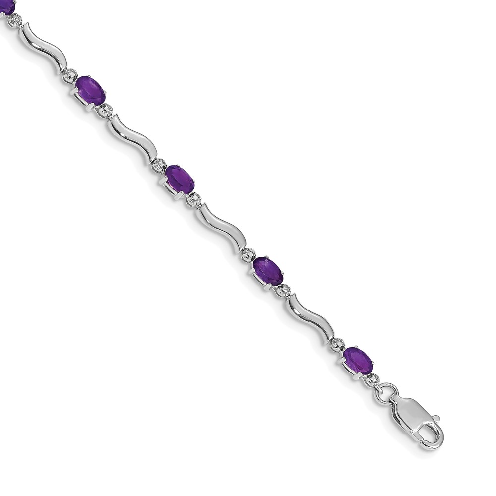 BM4493-AM-001-WA.jpg 14k White Gold Complete Diamond and Oval Amethyst Wavy Link 7 inch Bracelet - Image 1