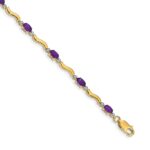 14k Complete Diamond and Oval Amethyst Wavy Link 7 inch Bracelet