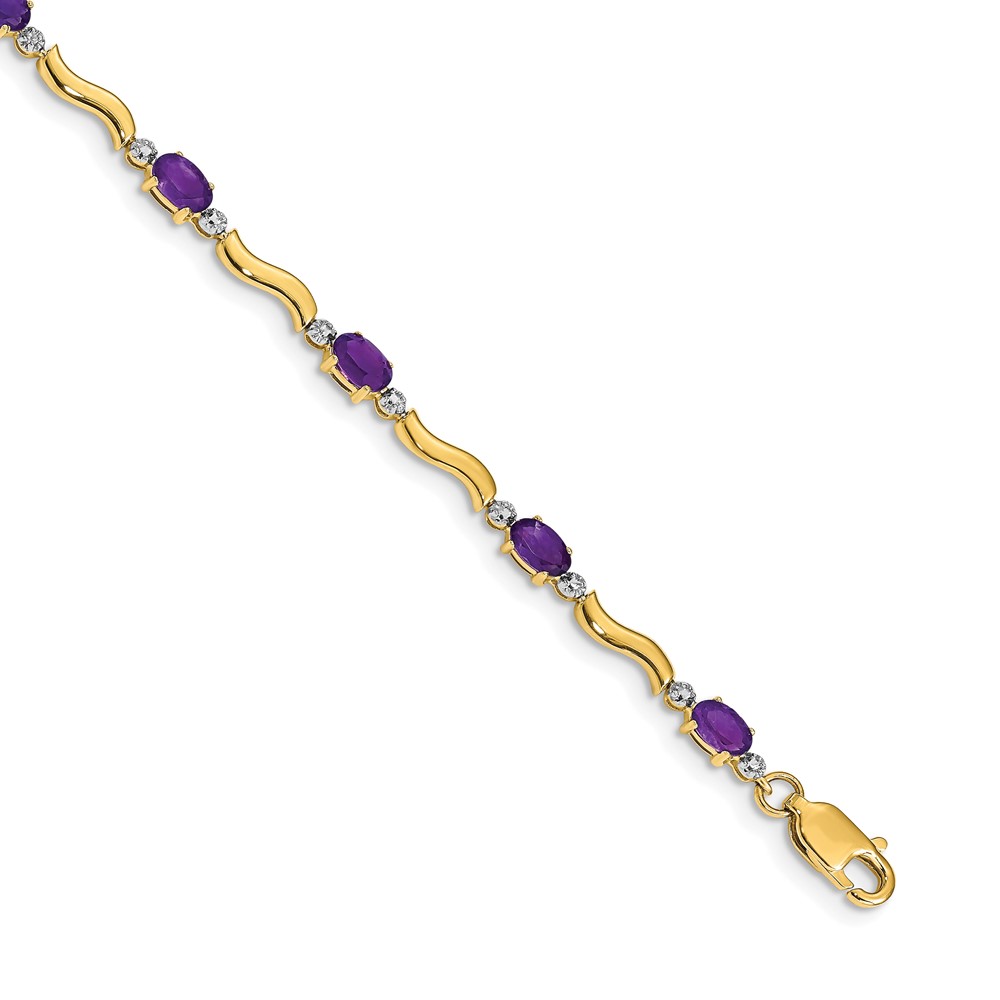 BM4493-AM-001-YA.jpg 14k Complete Diamond and Oval Amethyst Wavy Link 7 inch Bracelet - Image 1