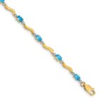 14k Complete Diamond and Oval Swiss Blue Topaz Wavy Link 7 inch Bracelet