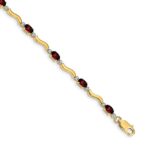 14k Complete Diamond and Oval Garnet Wavy Link 7 inch Bracelet